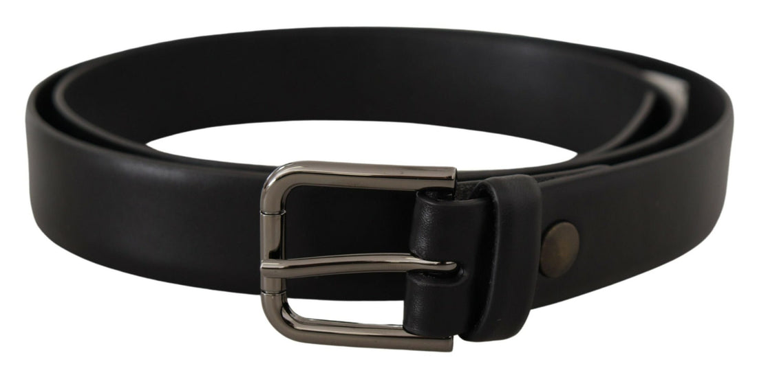 Dolce &amp; Gabbana Black Calf Leather Classic Logo Metal Buckle Belt