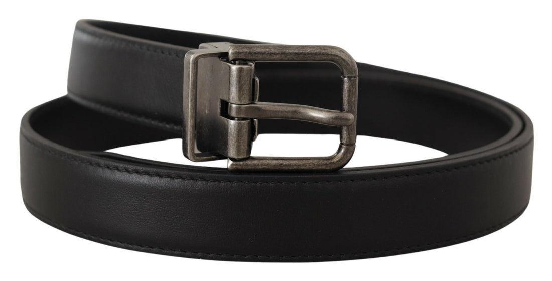 Dolce &amp; Gabbana Black Plain Leather Vintage Logo Metal Buckle Belt