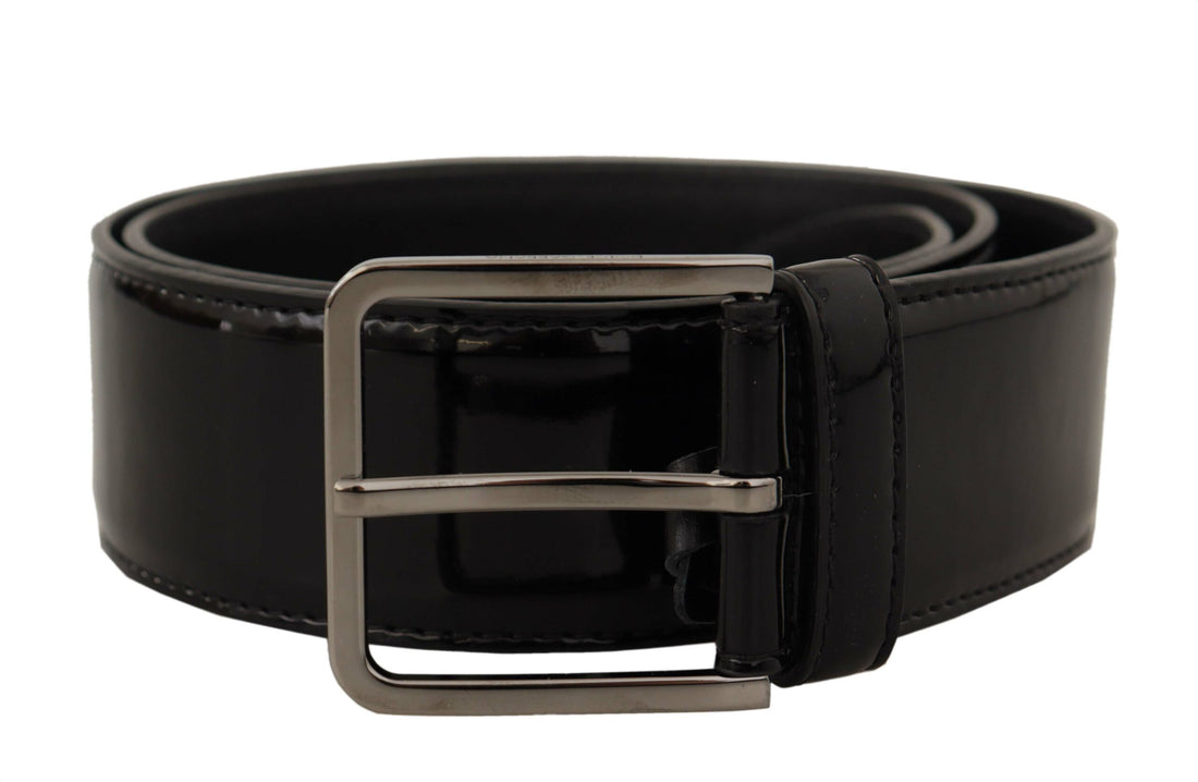 Dolce &amp; Gabbana Black Patent Leather Logo Engraved Buckle Belt