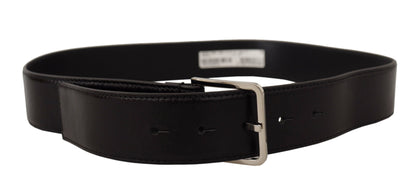 Dolce &amp; Gabbana Black Calf Leather Logo Engraved Metal Buckle Belt