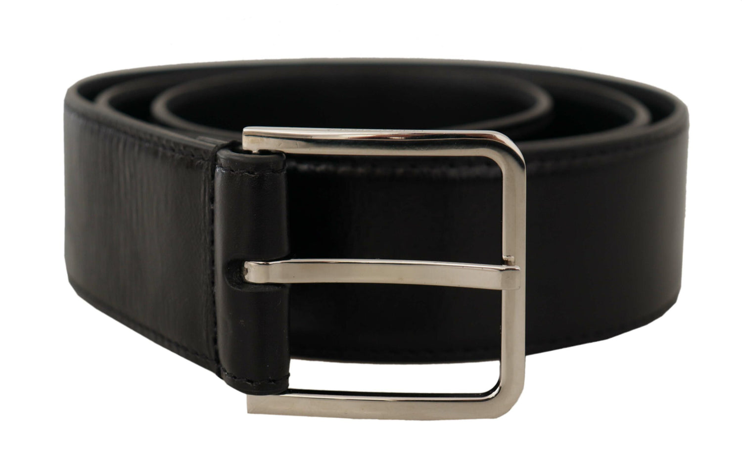 Dolce &amp; Gabbana Black Calf Leather Logo Engraved Metal Buckle Belt