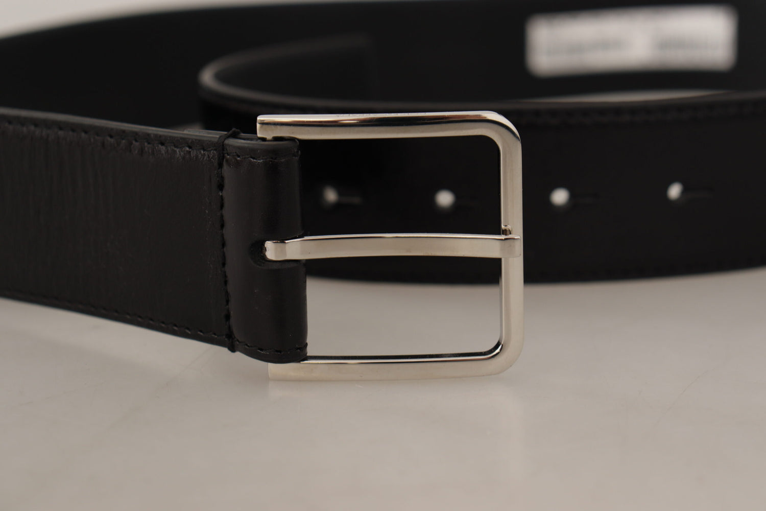 Dolce &amp; Gabbana Black Calf Leather Logo Engraved Metal Buckle Belt