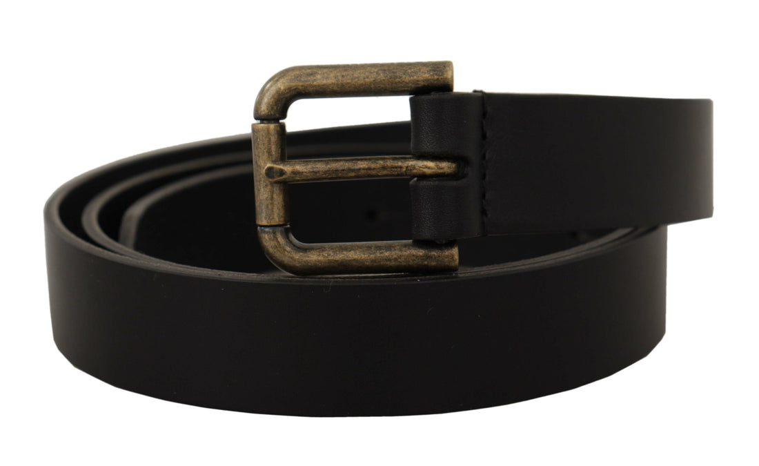 Dolce &amp; Gabbana Black Calf Leather Logo Brass Metal Buckle Belt