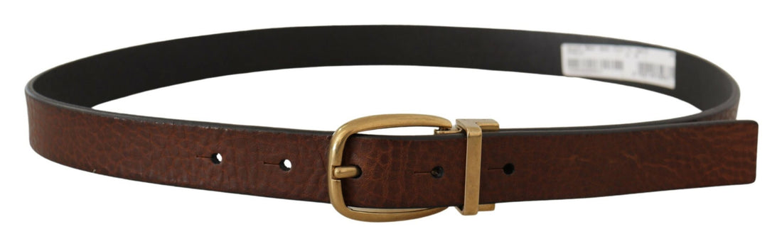 Dolce &amp; Gabbana Brown Leather Classic Vintage Metal Buckle Belt