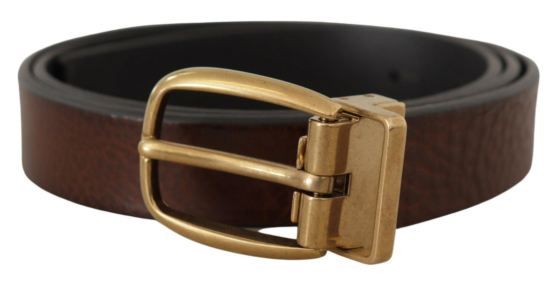 Dolce &amp; Gabbana Brown Leather Classic Vintage Metal Buckle Belt