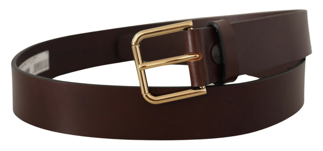 Dolce &amp; Gabbana Brown Plain Calf Leather Gold Tone Buckle Belt