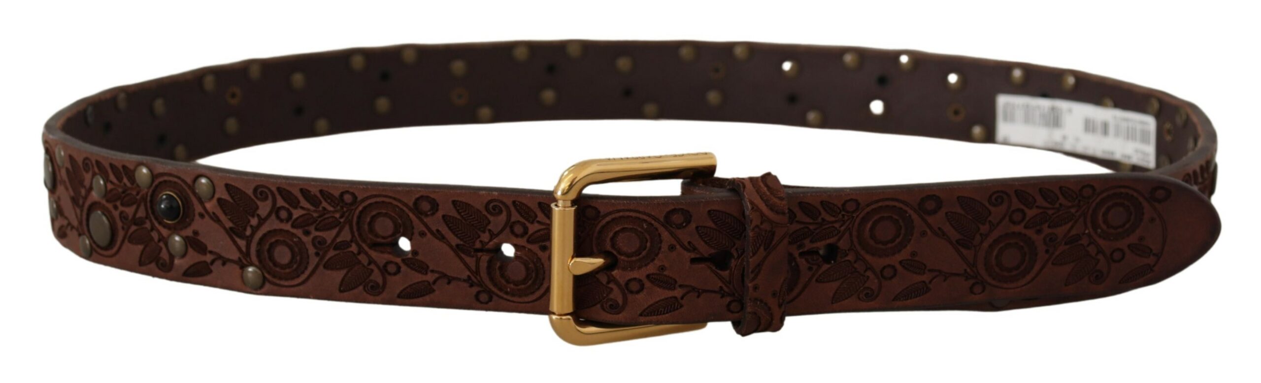 Dolce &amp; Gabbana Brown Calf Leather Embossed Gold Metal Buckle