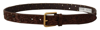 Dolce &amp; Gabbana Brown Calf Leather Embossed Gold Metal Buckle