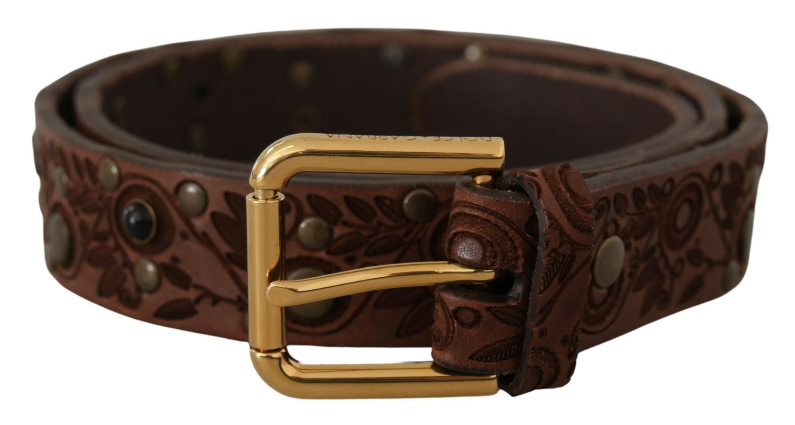 Dolce &amp; Gabbana Brown Calf Leather Embossed Gold Metal Buckle