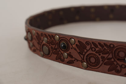 Dolce &amp; Gabbana Brown Calf Leather Embossed Gold Metal Buckle