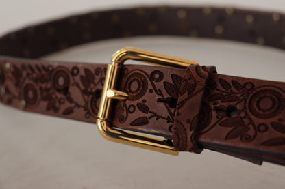 Dolce &amp; Gabbana Brown Calf Leather Embossed Gold Metal Buckle