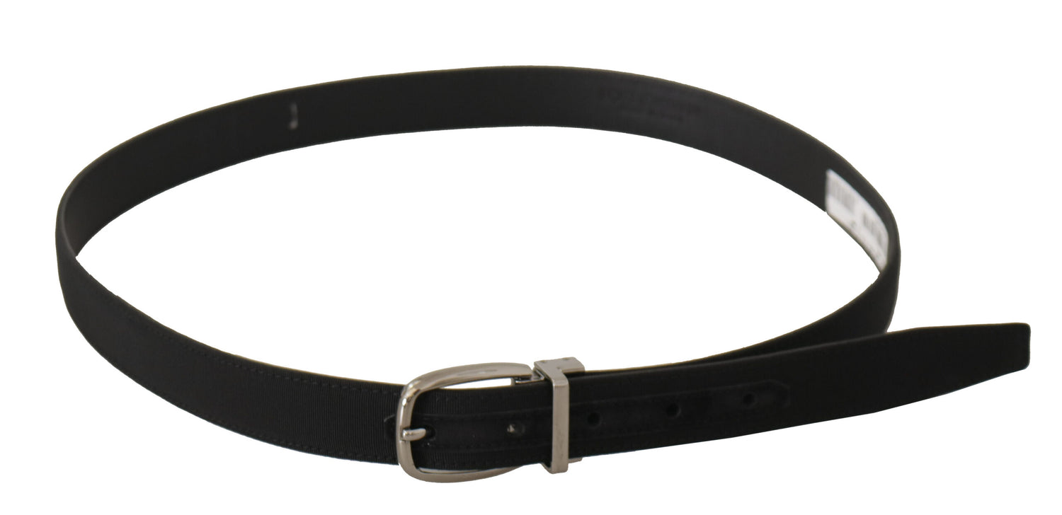 Dolce &amp; Gabbana Black Calf Canvas Silver Tone Logo Metal Belt