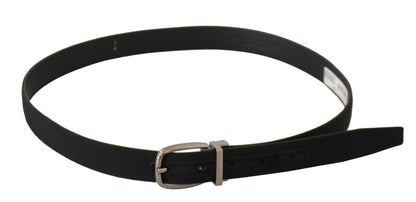 Dolce &amp; Gabbana Black Calf Canvas Silver Tone Logo Metal Belt