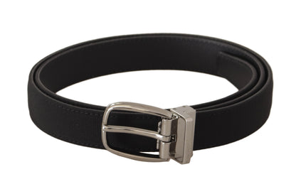 Dolce &amp; Gabbana Black Calf Canvas Silver Tone Logo Metal Belt
