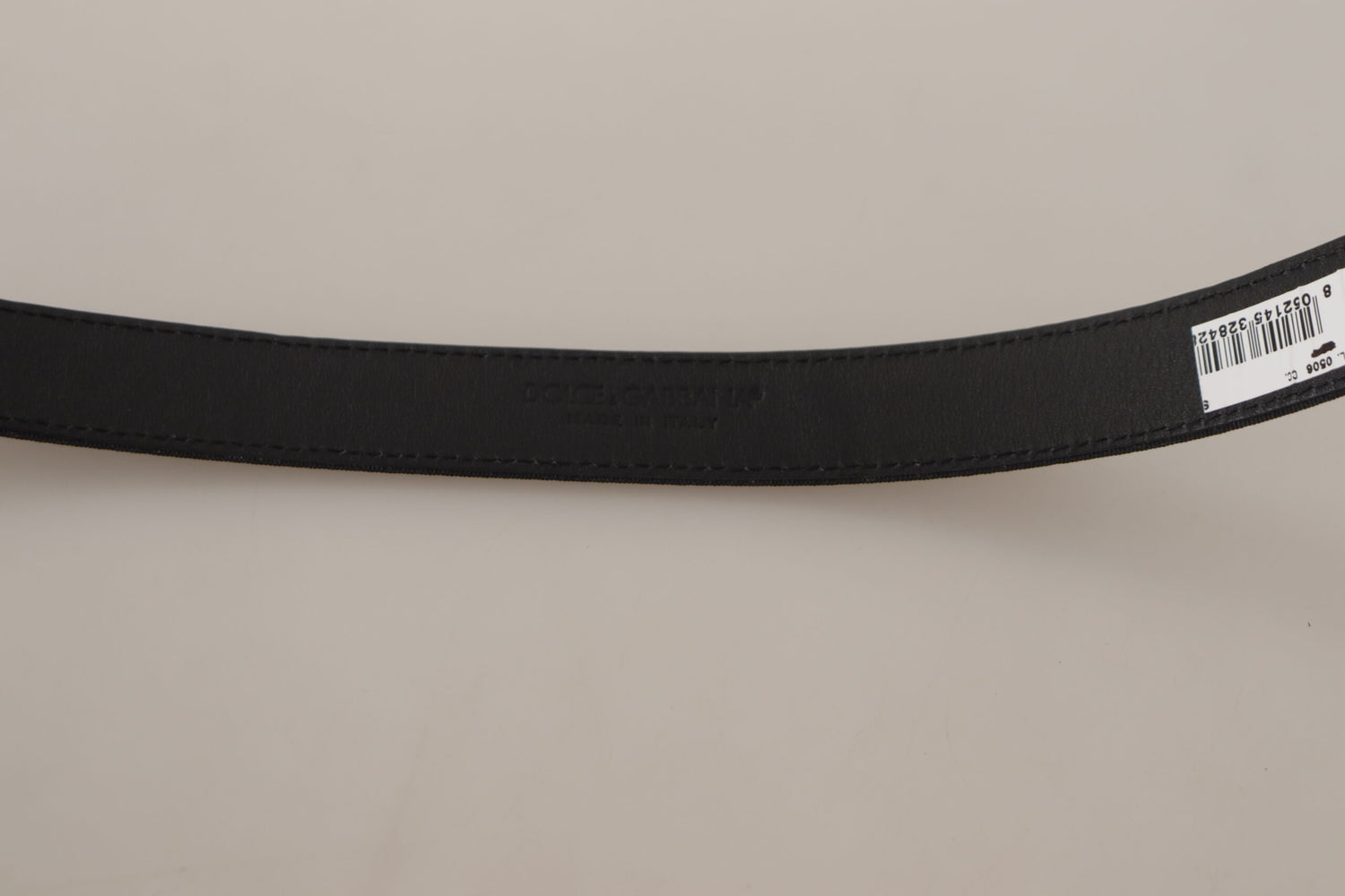Dolce &amp; Gabbana Black Calf Canvas Silver Tone Logo Metal Belt