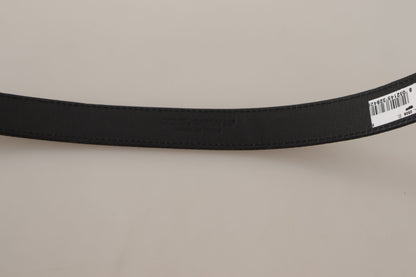 Dolce &amp; Gabbana Black Calf Canvas Silver Tone Logo Metal Belt