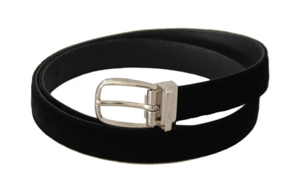 Dolce &amp;amp; Gabbana Svart Casual Sammetsbälte med Silverton och Metallspänne