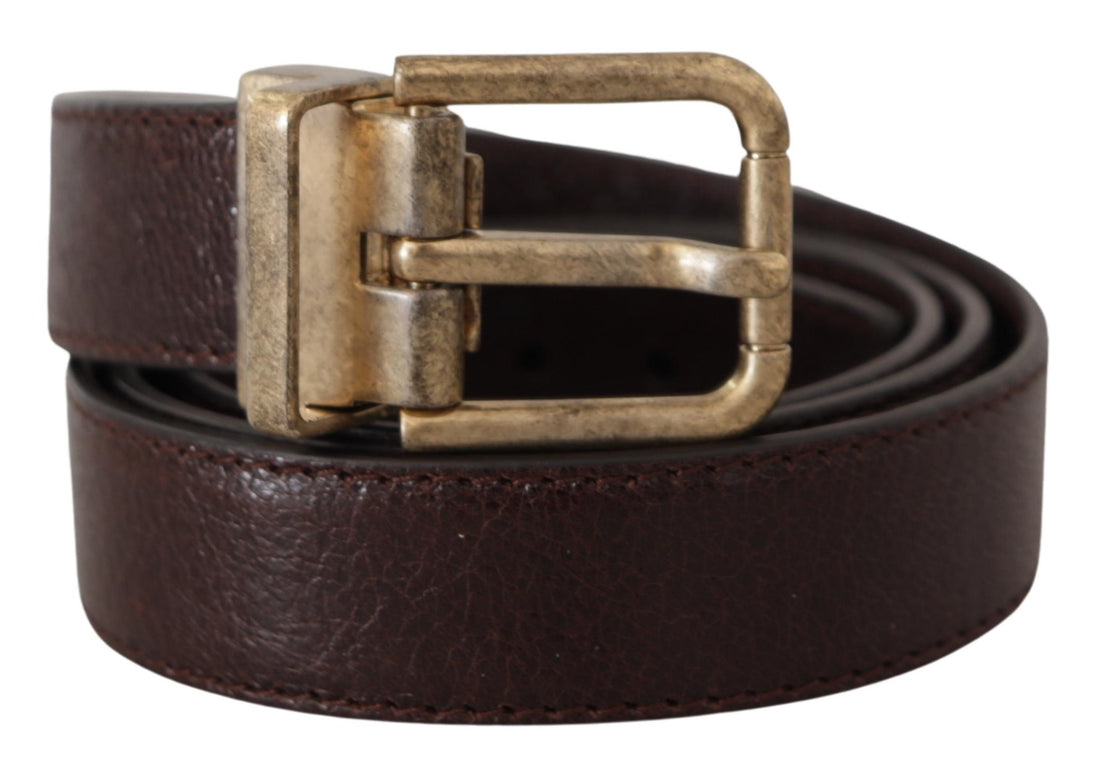 Dolce &amp; Gabbana Brown Calf Leather Vintage Logo Metal Buckle Belt