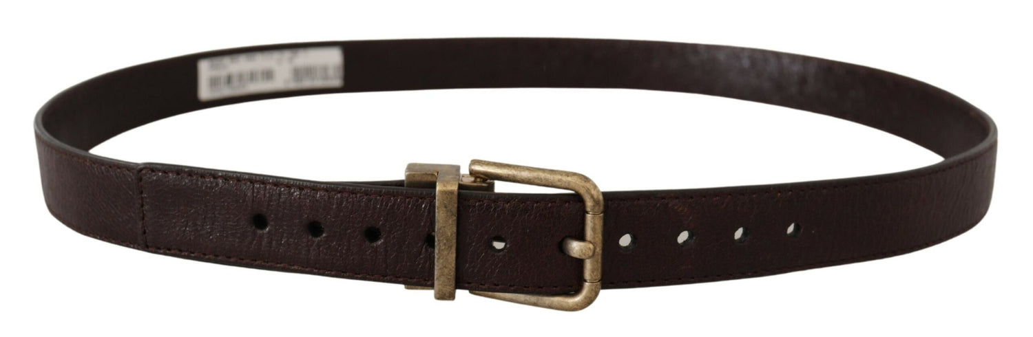 Dolce &amp; Gabbana Brown Calf Leather Vintage Logo Metal Buckle Belt