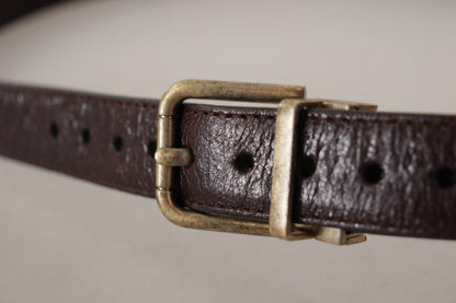 Dolce &amp; Gabbana Brown Calf Leather Vintage Logo Metal Buckle Belt