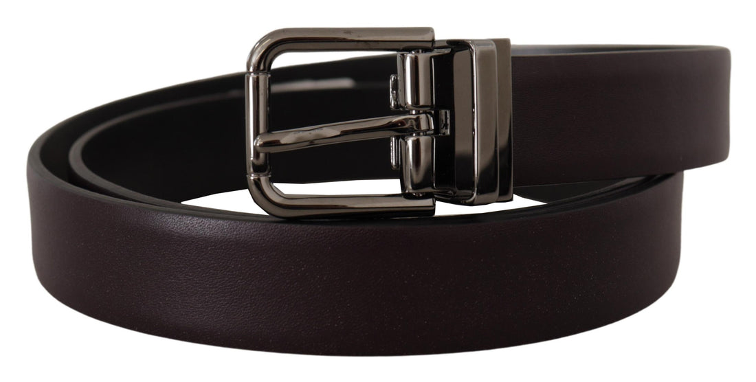 Dolce &amp; Gabbana Dark Purple Leather Box Borchia Metal Buckle Belt