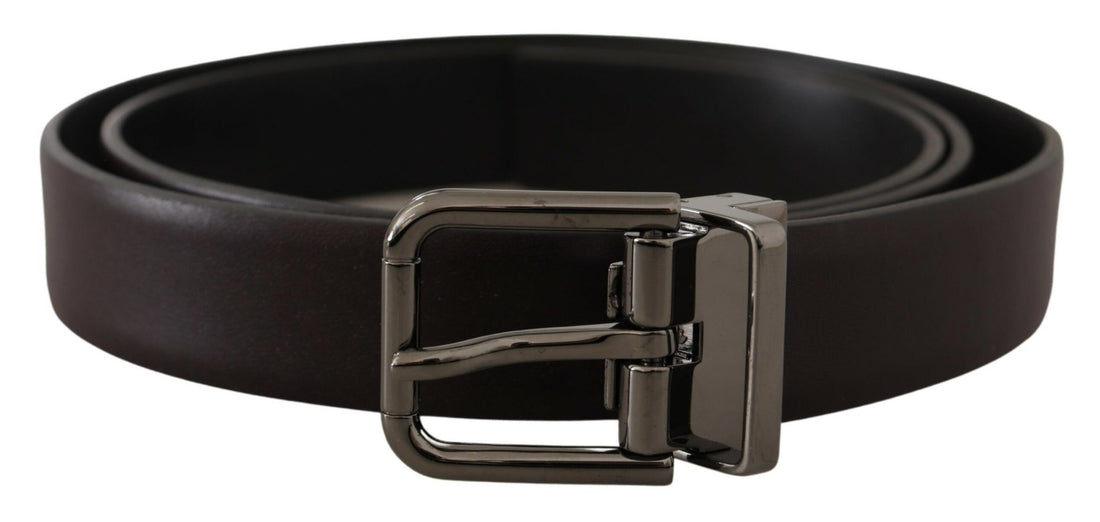 Dolce &amp; Gabbana Dark Purple Leather Box Borchia Metal Buckle Belt