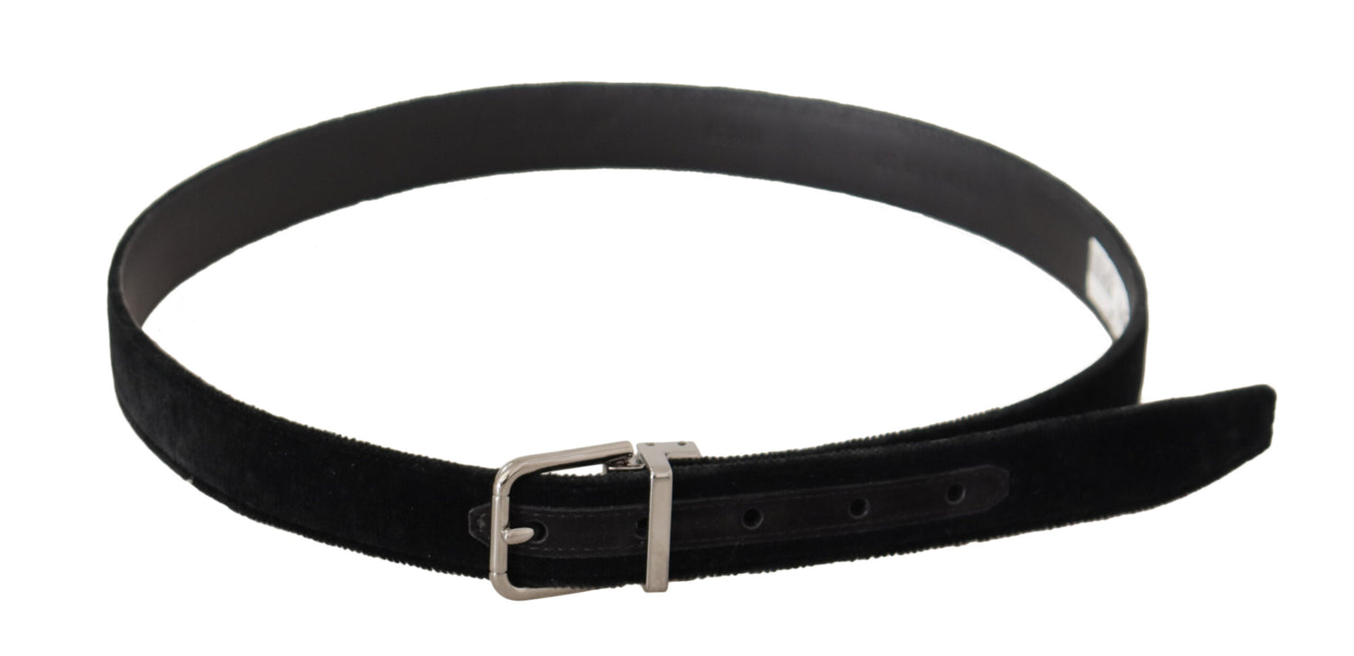 Dolce &amp;amp; Gabbana Svart Casual Sammet Silver Metall Logotypspänne Bälte