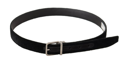 Dolce &amp;amp; Gabbana Svart Casual Sammet Silver Metall Logotypspänne Bälte