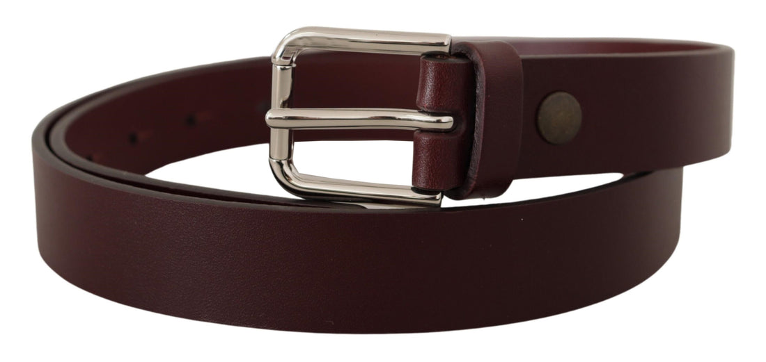 Dolce &amp; Gabbana Maroon Calf Leather Silver Tone Metal Buckle Belt