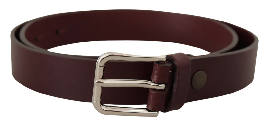 Dolce &amp; Gabbana Maroon Calf Leather Silver Tone Metal Buckle Belt