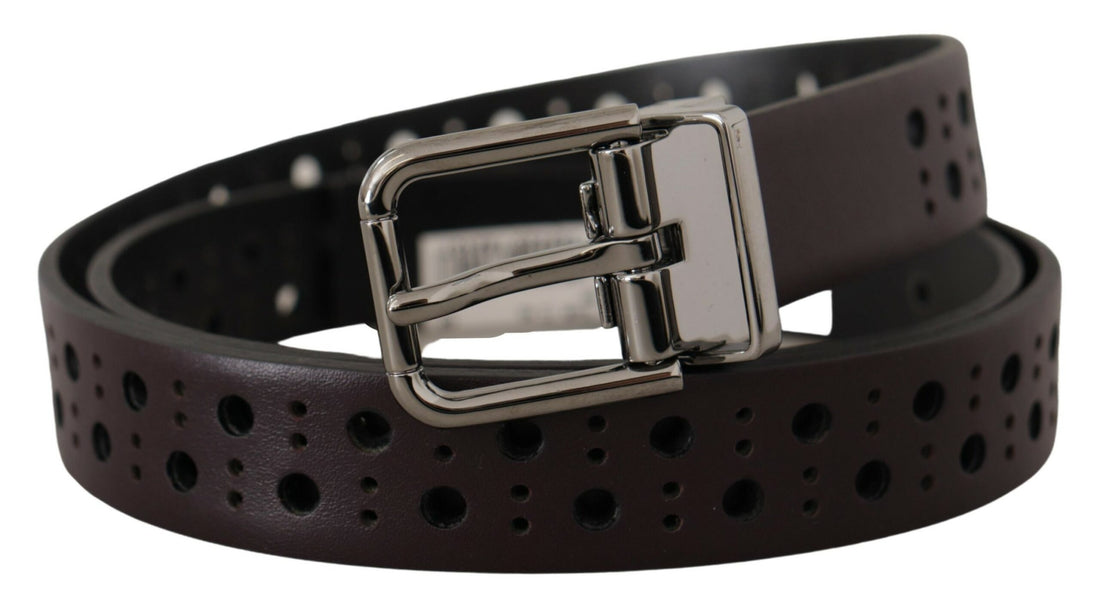 Dolce &amp; Gabbana Dark Purple Perforated Leather Metal Buckle Belt