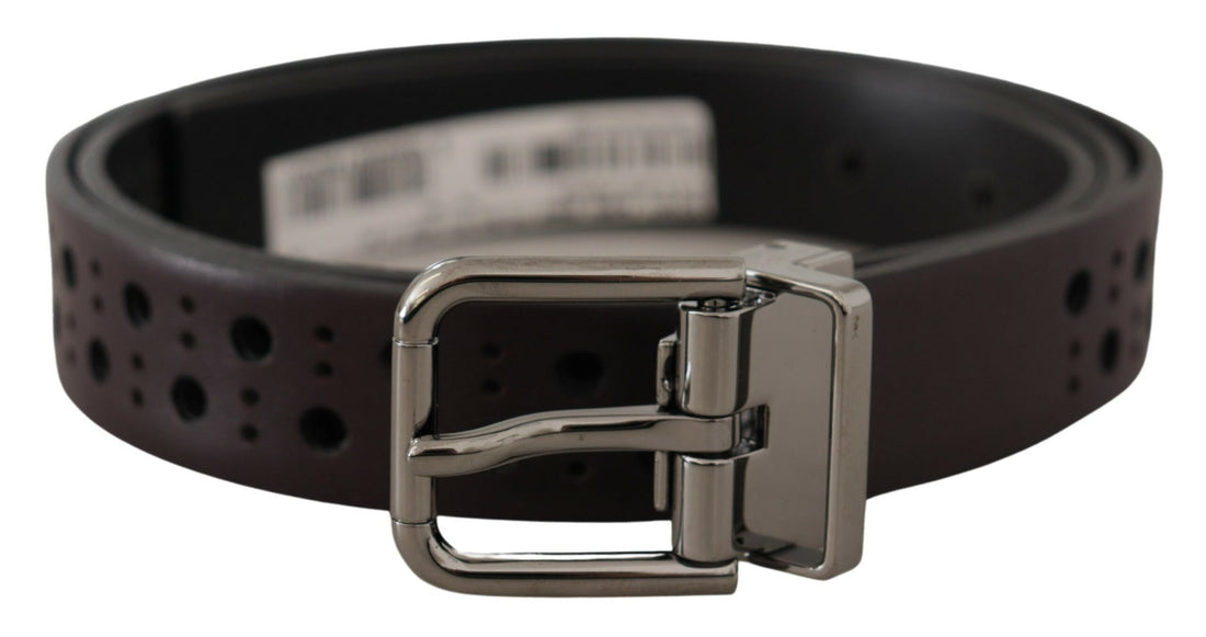 Dolce &amp; Gabbana Dark Purple Perforated Leather Metal Buckle Belt
