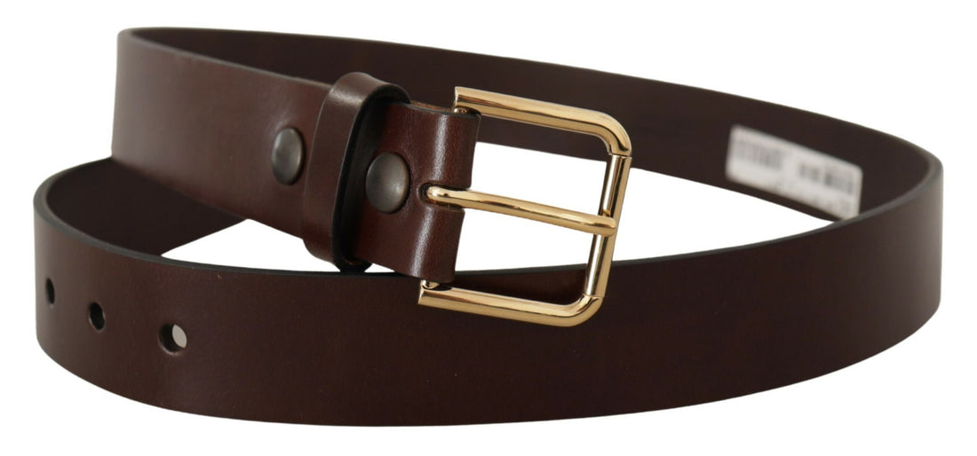 Dolce &amp; Gabbana Brown Polished Leather Gold Tone Metal Buckle Belt
