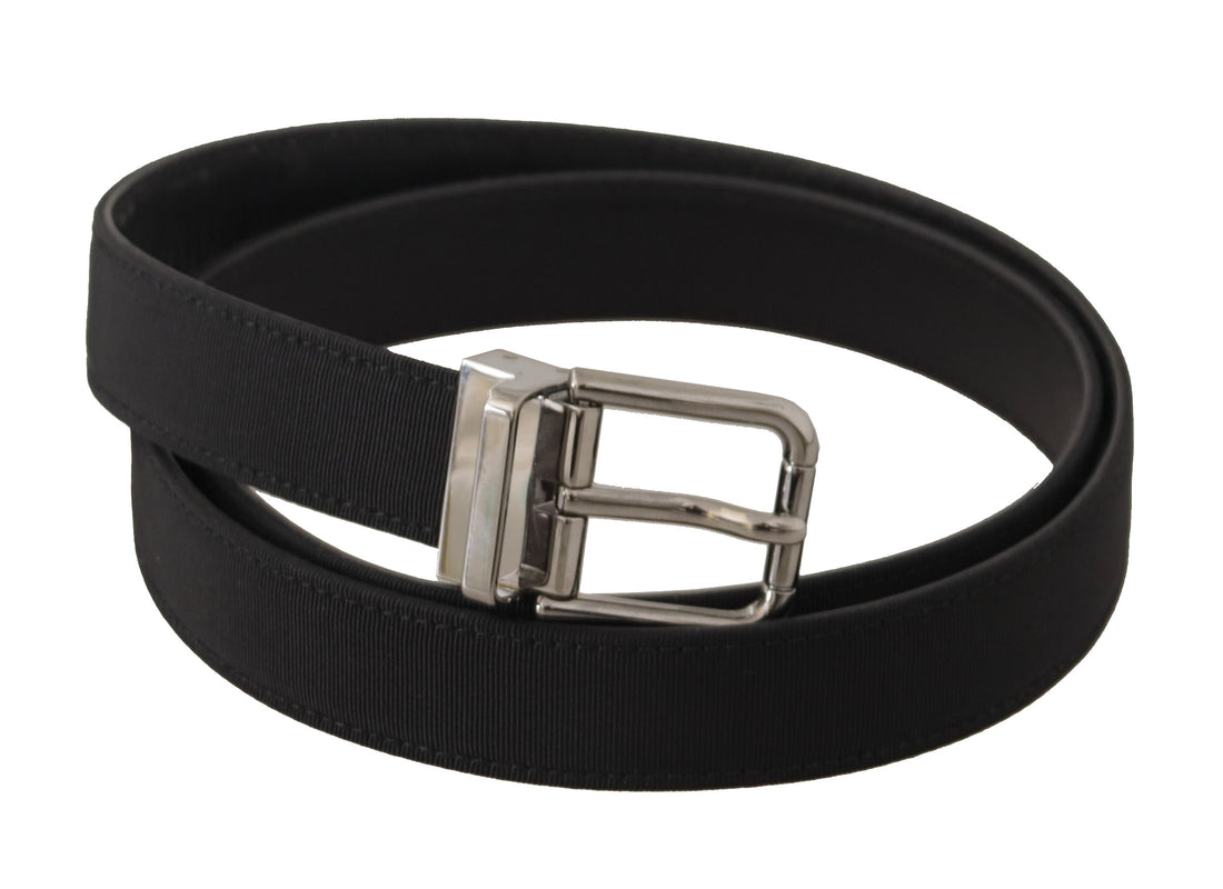 Dolce &amp; Gabbana Black Canvas Leather Silver Metal Buckle Belt