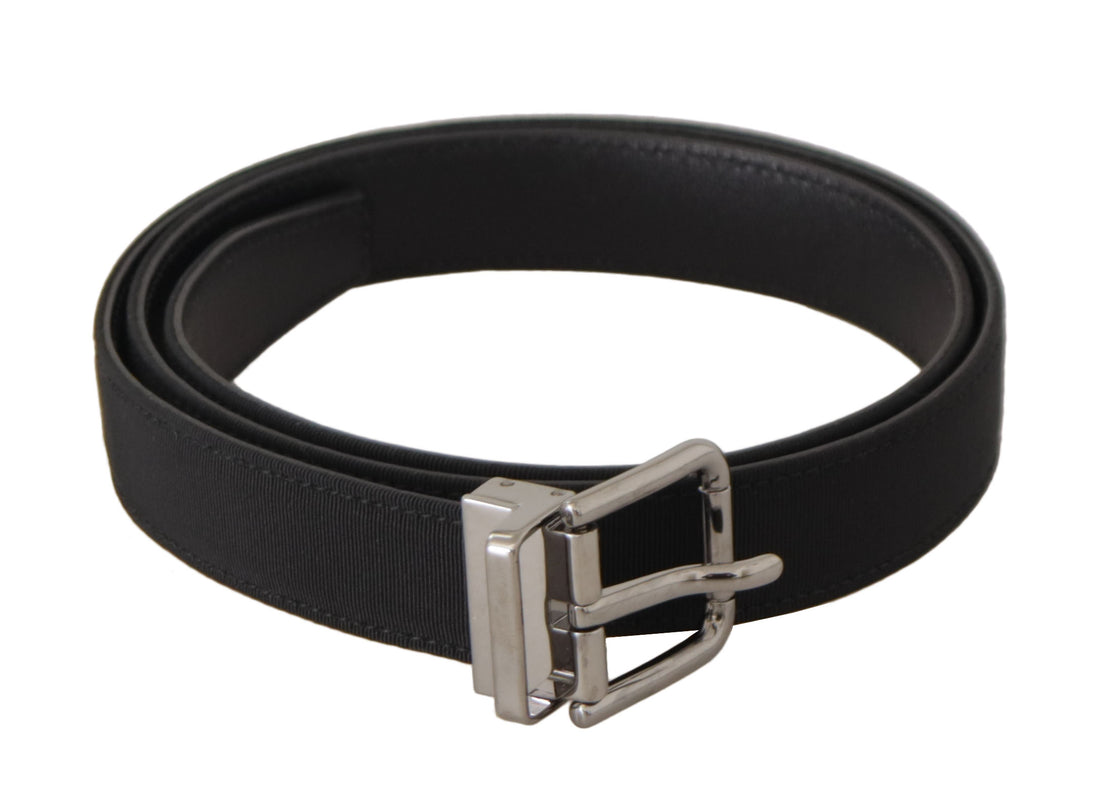 Dolce &amp; Gabbana Black Canvas Leather Silver Metal Buckle Belt