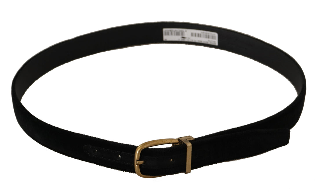 Dolce &amp; Gabbana Black Velvet Leather Gold Tone Metal Buckle Belt