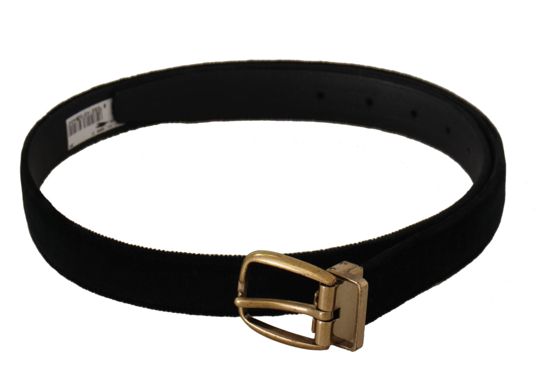 Dolce &amp; Gabbana Black Velvet Leather Gold Tone Metal Buckle Belt