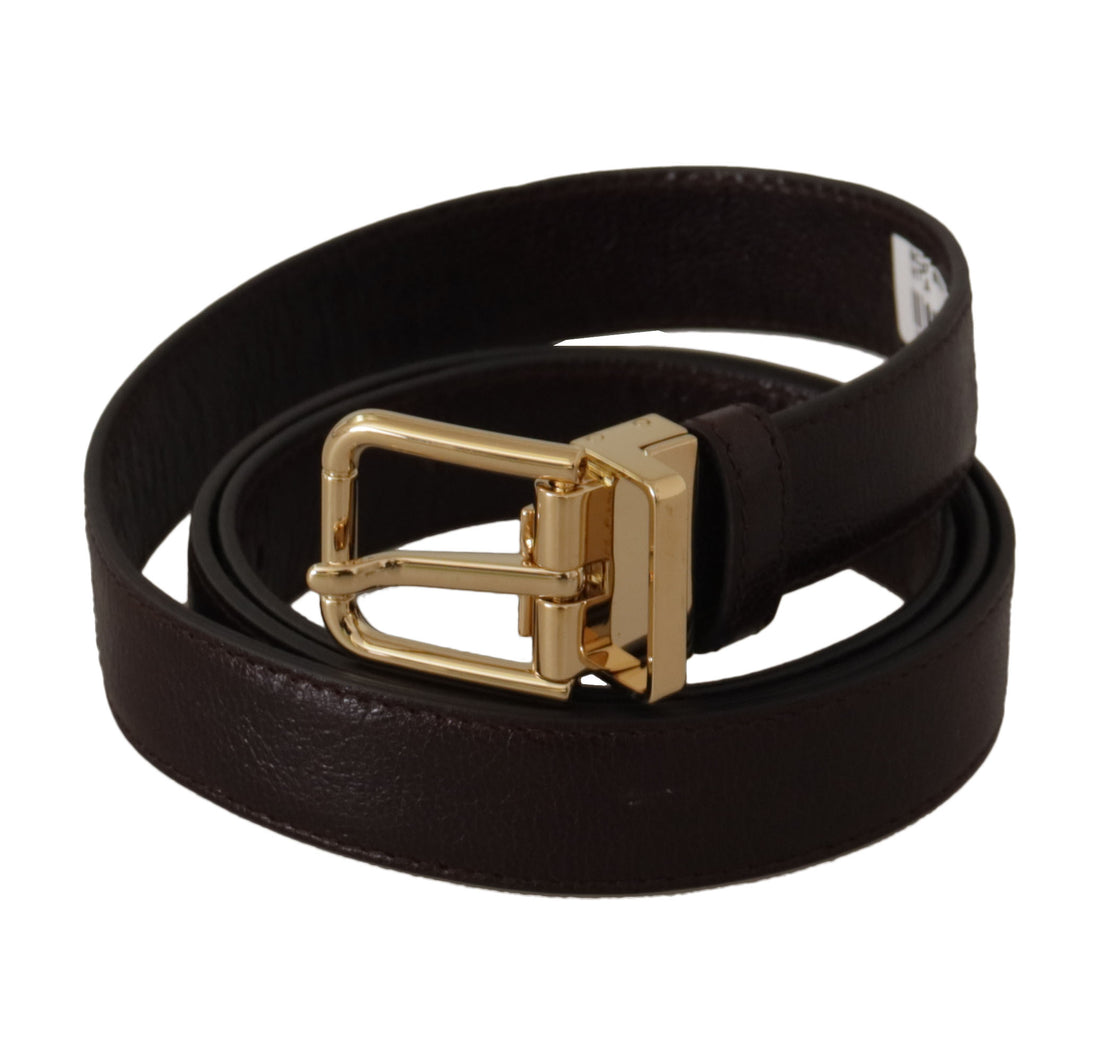 Dolce &amp; Gabbana Brown Leather Gold Metal Buckle Belt