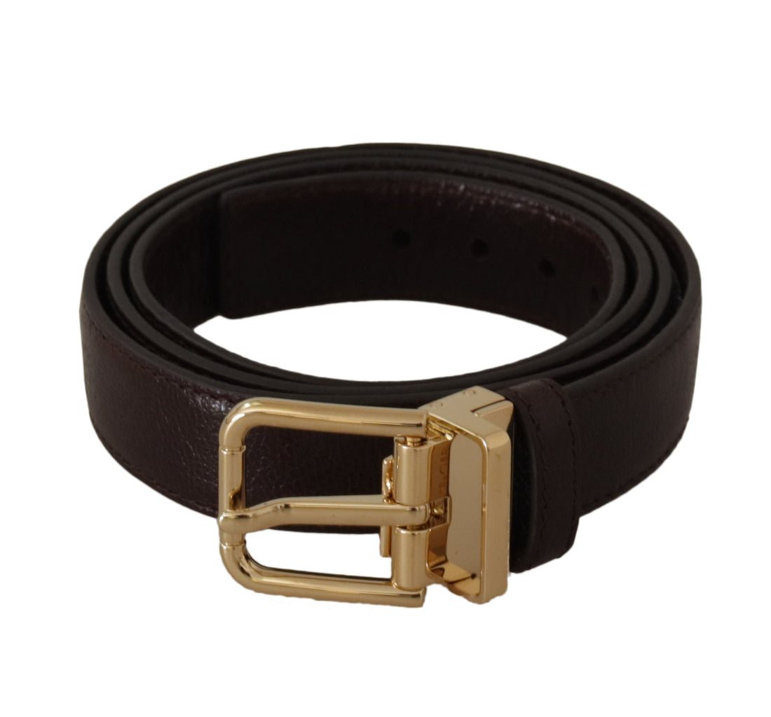 Dolce &amp; Gabbana Brown Leather Gold Metal Buckle Belt