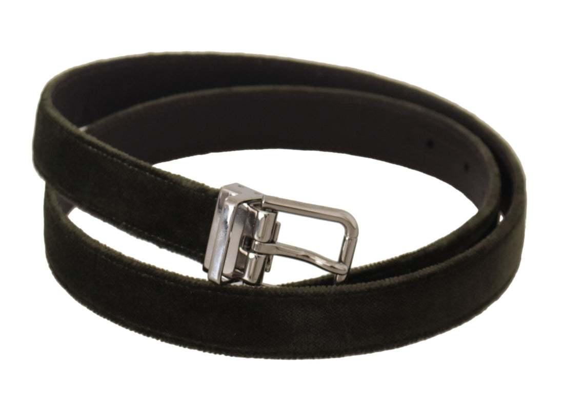Dolce &amp; Gabbana Green Velvet Silver Tone Metal Buckle Belt