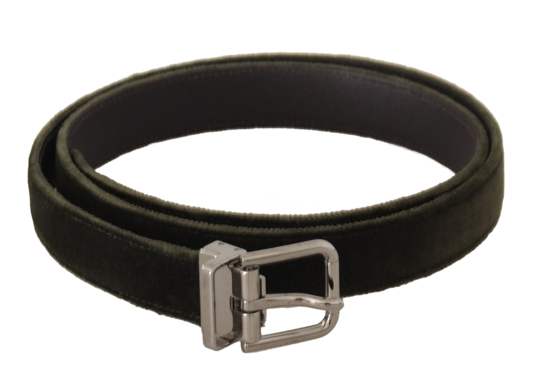 Dolce &amp; Gabbana Green Velvet Silver Tone Metal Buckle Belt