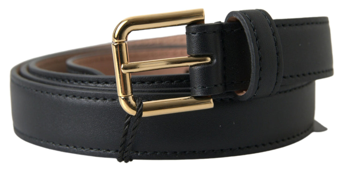 Dolce &amp;amp; Gabbana Svart Läderbälte med Guldfärgat Metallspänne