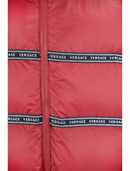 Elegant röd Versace-logotypväst med avtagbar huva