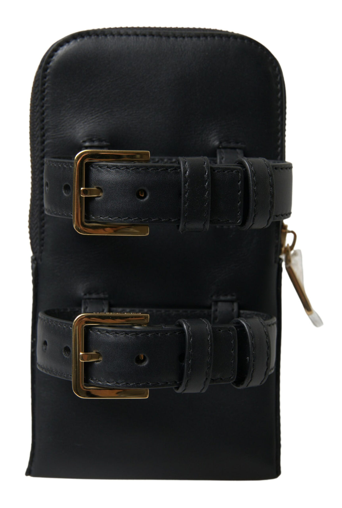 Dolce &amp; Gabbana Black Leather Men Purse Double Belt Strap Bracelet Bag