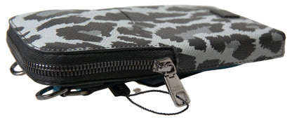 Dolce &amp; Gabbana Gray Leopard Leather Men Purse Crossbody Sling Phone Bag