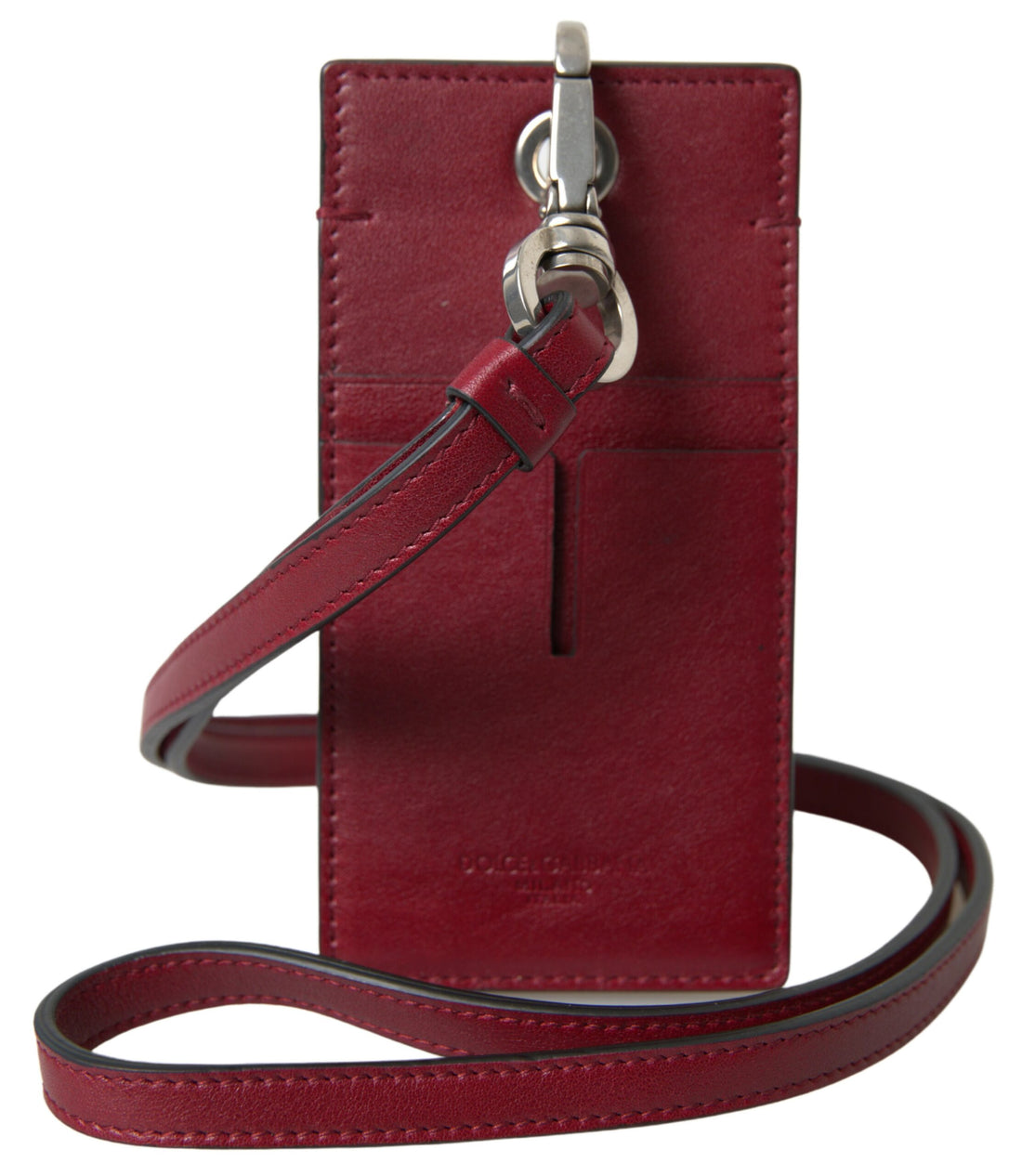 Dolce &amp; Gabbana Red Leather Lanyard Logo Slim Card Holder Men Wallet