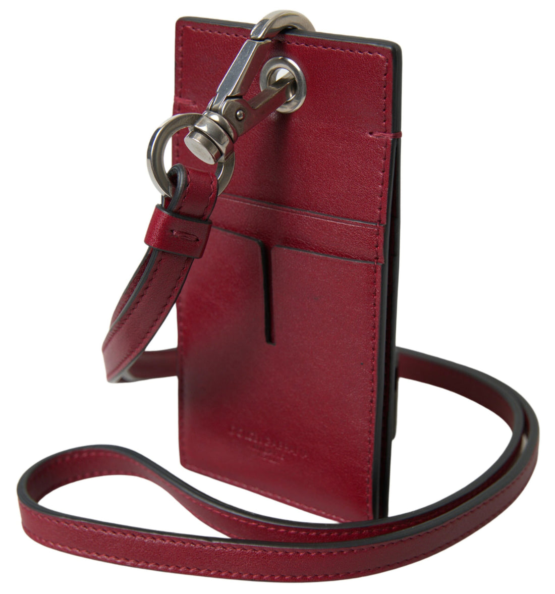 Dolce &amp; Gabbana Red Leather Lanyard Logo Slim Card Holder Men Wallet