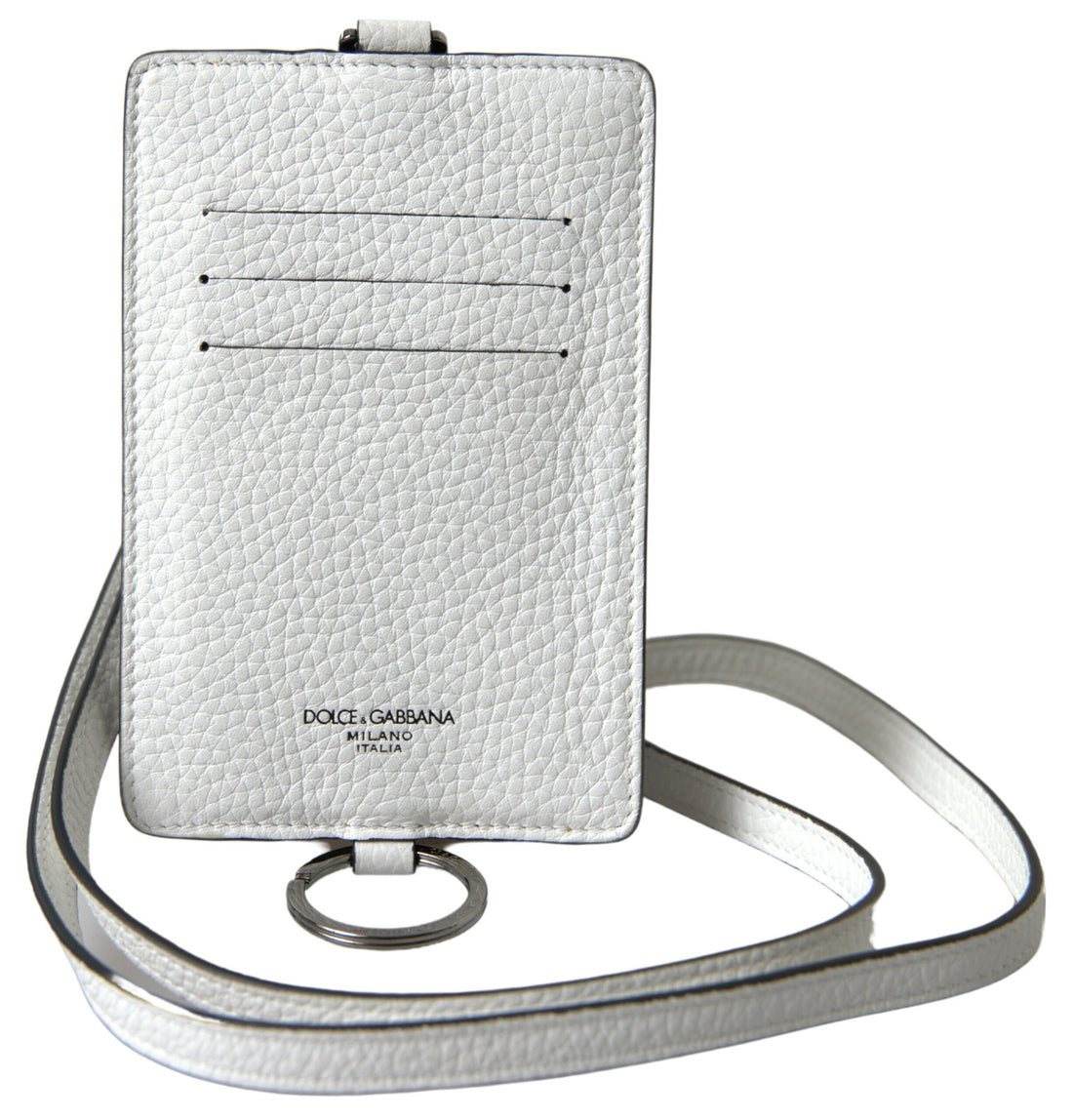 Dolce &amp; Gabbana White Leather Lanyard Logo Card Holder Men Wallet
