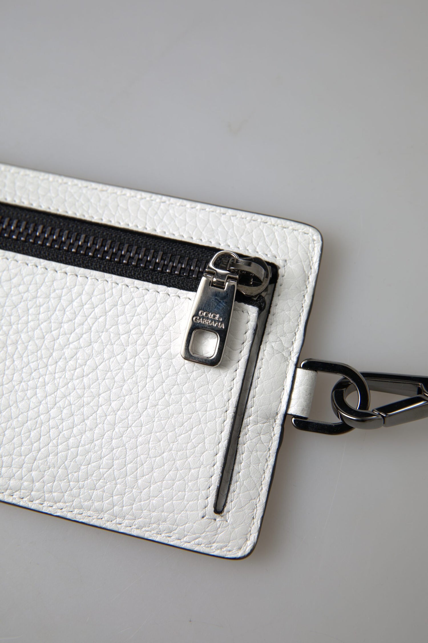 Dolce &amp; Gabbana White Leather Lanyard Logo Card Holder Men Wallet