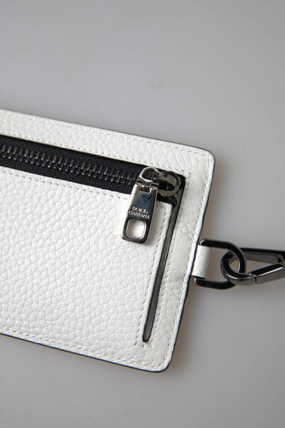 Dolce &amp; Gabbana White Leather Lanyard Logo Card Holder Men Wallet